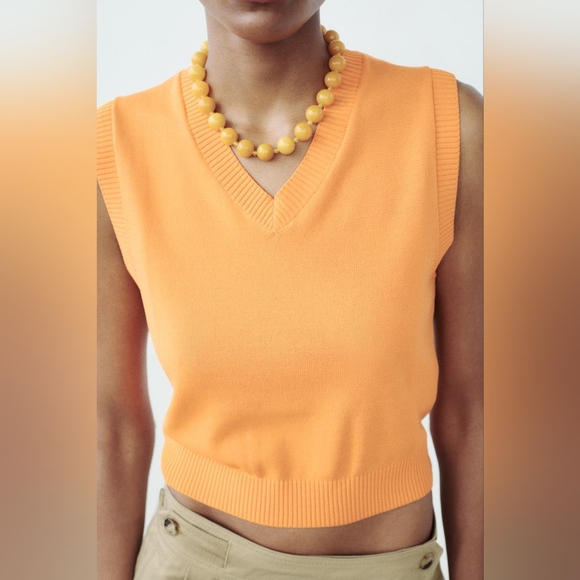 ZARA PLAIN RIB KNIT TOP - Picture 1 of 8